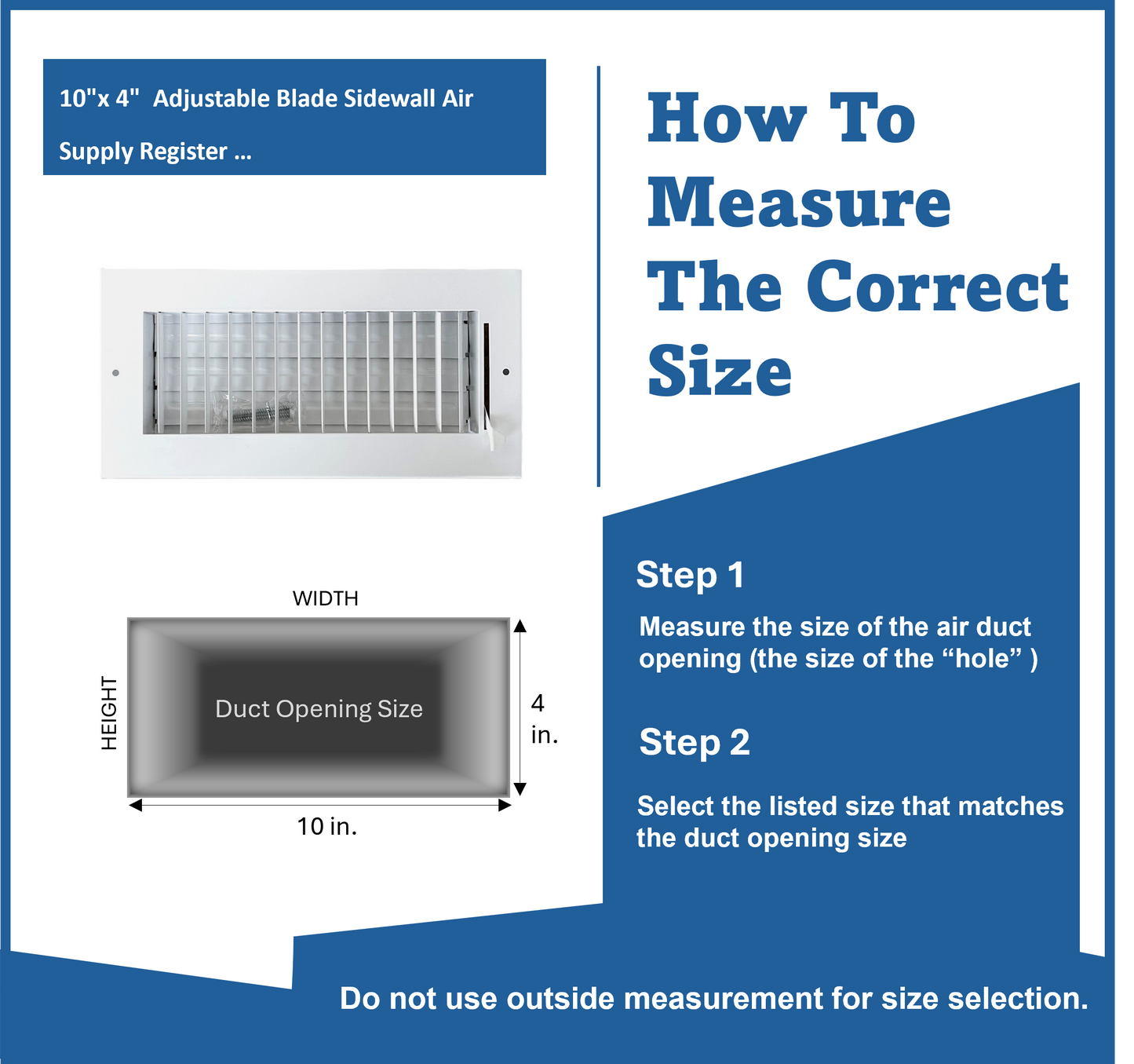 10" x 4" Adjustable Blade Sidewall Ceiling Register Vent Cover Diffuser Heavy Duty Stamped Steel (Listed Size is for Duct Opening or Inside Measurement)