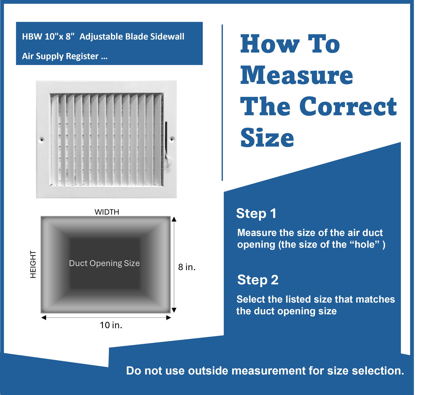 10" x 8" Adjustable Blade Sidewall Ceiling Register Vent Cover Diffuser Heavy Duty Stamped Steel (Listed Size is for Duct Opening or Inside Measurement)