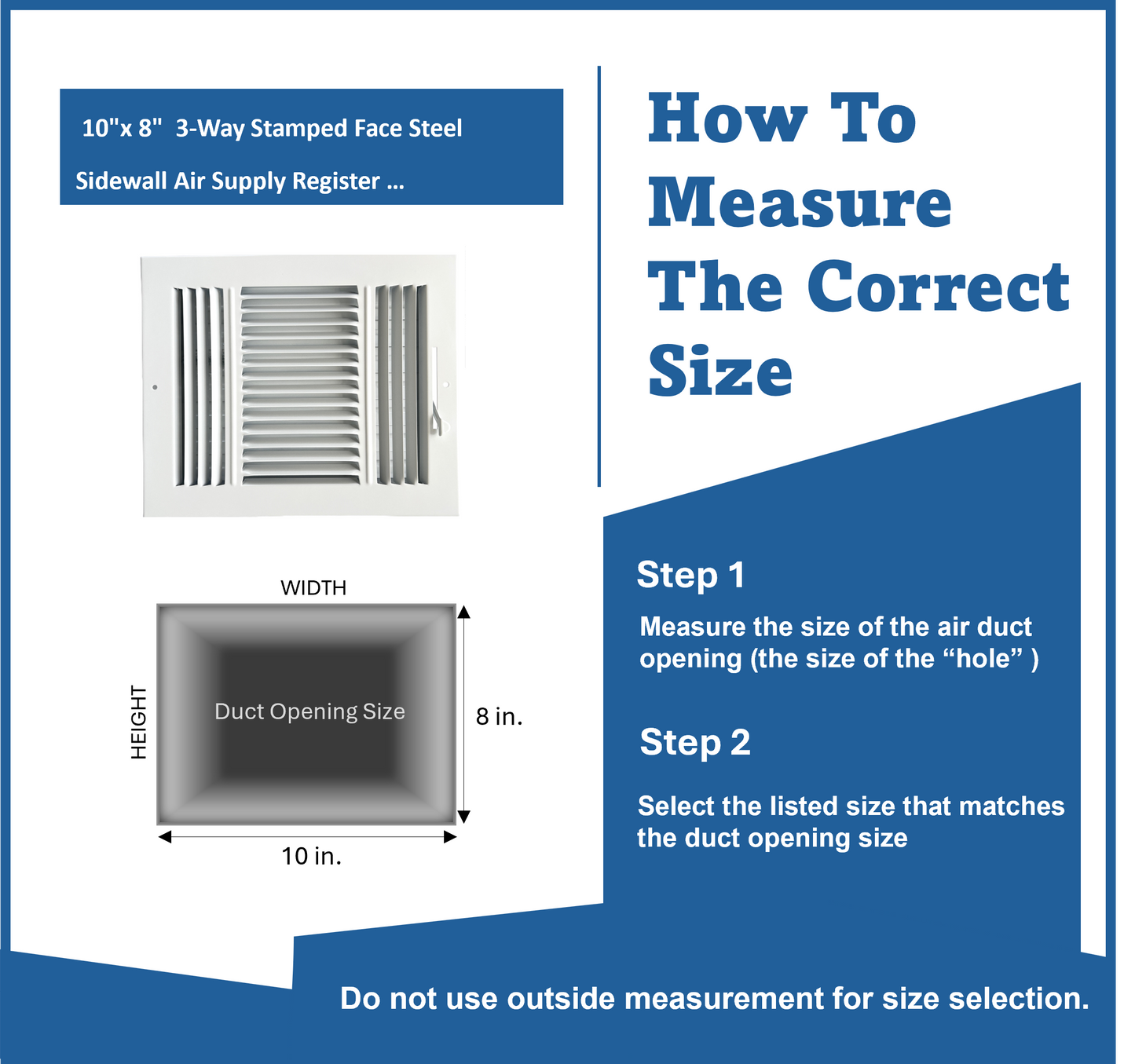10"x 8" (Duct Opening Size) 3-Way Stamped Face Steel Ceiling/sidewall Air Supply Register - Vent Cover - Actual Outside Dimension 11.75" X 9.75"