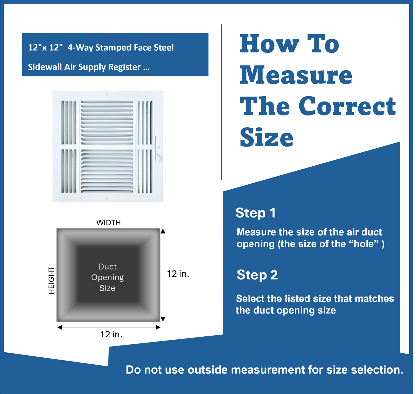 12"x 12" (Duct Opening Size) 4-Way Stamped Face Steel Ceiling/sidewall Air Supply Register - Vent Cover - Actual Outside Dimension 13.75" X 13.75"