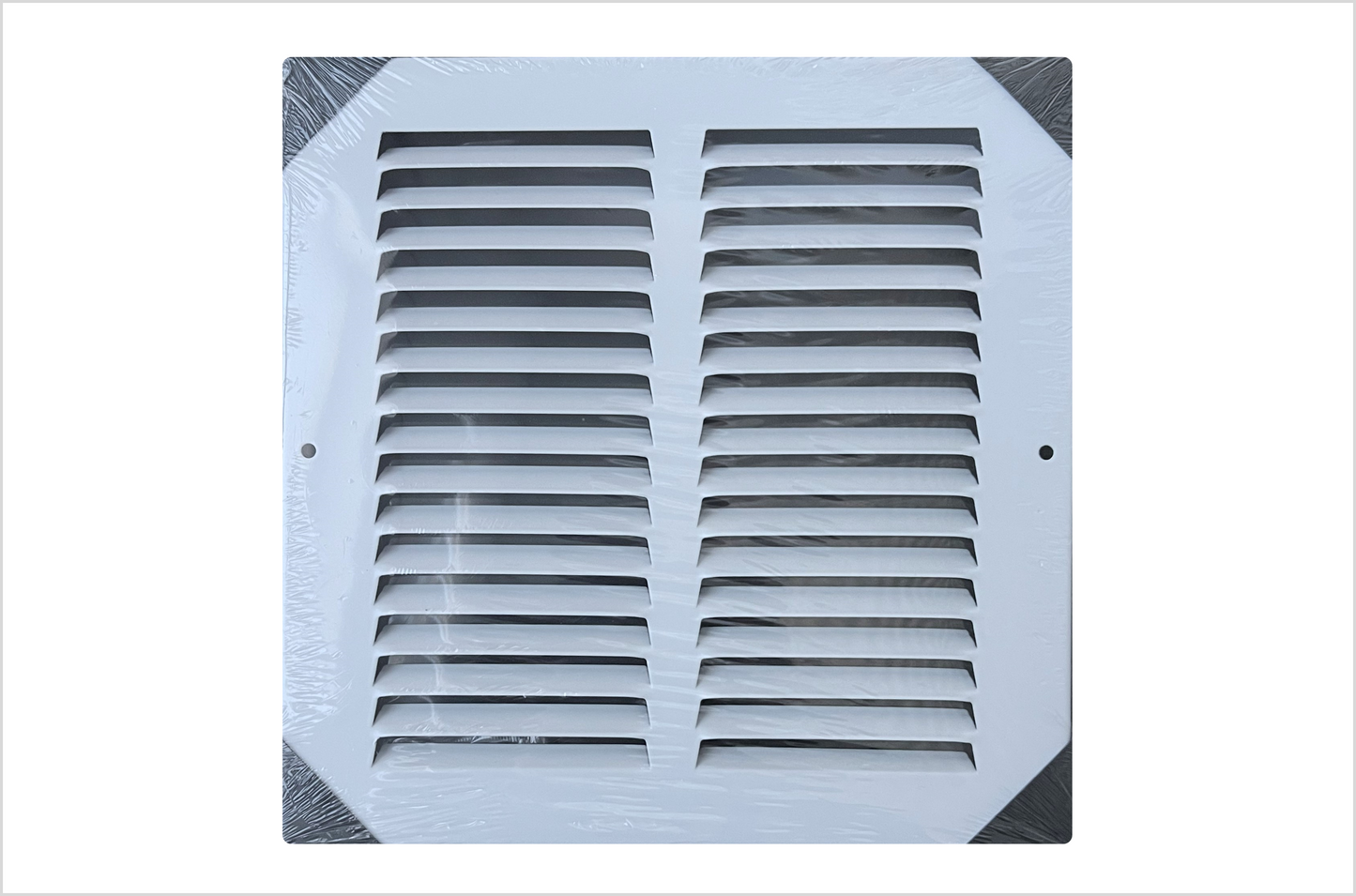 Fits 8x8 Duct Opening Stamped Steel Return Air Grille Vent Cover Grille for Sidewall and Ceiling in White Surface Dimensions: 9.75"W X 9.75"H (8" W x 8" H Duct Opening)