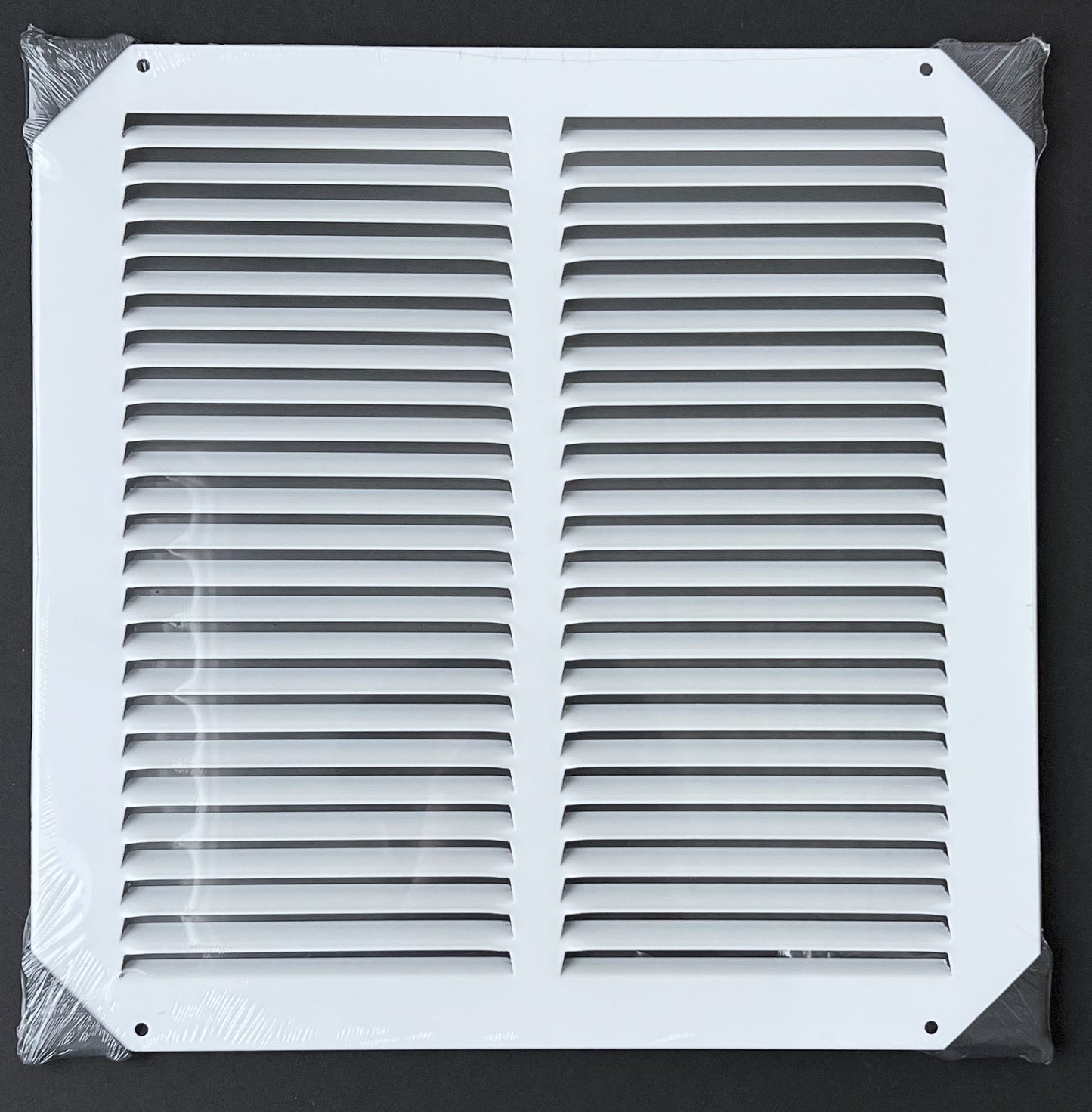 Fits 12x12 Duct Opening Stamped Steel Return Air Grille Vent Cover Grille for Sidewall and Ceiling in White Surface Dimensions: 13.75"W X 13.75"H (12" W x 12" H Duct Opening)