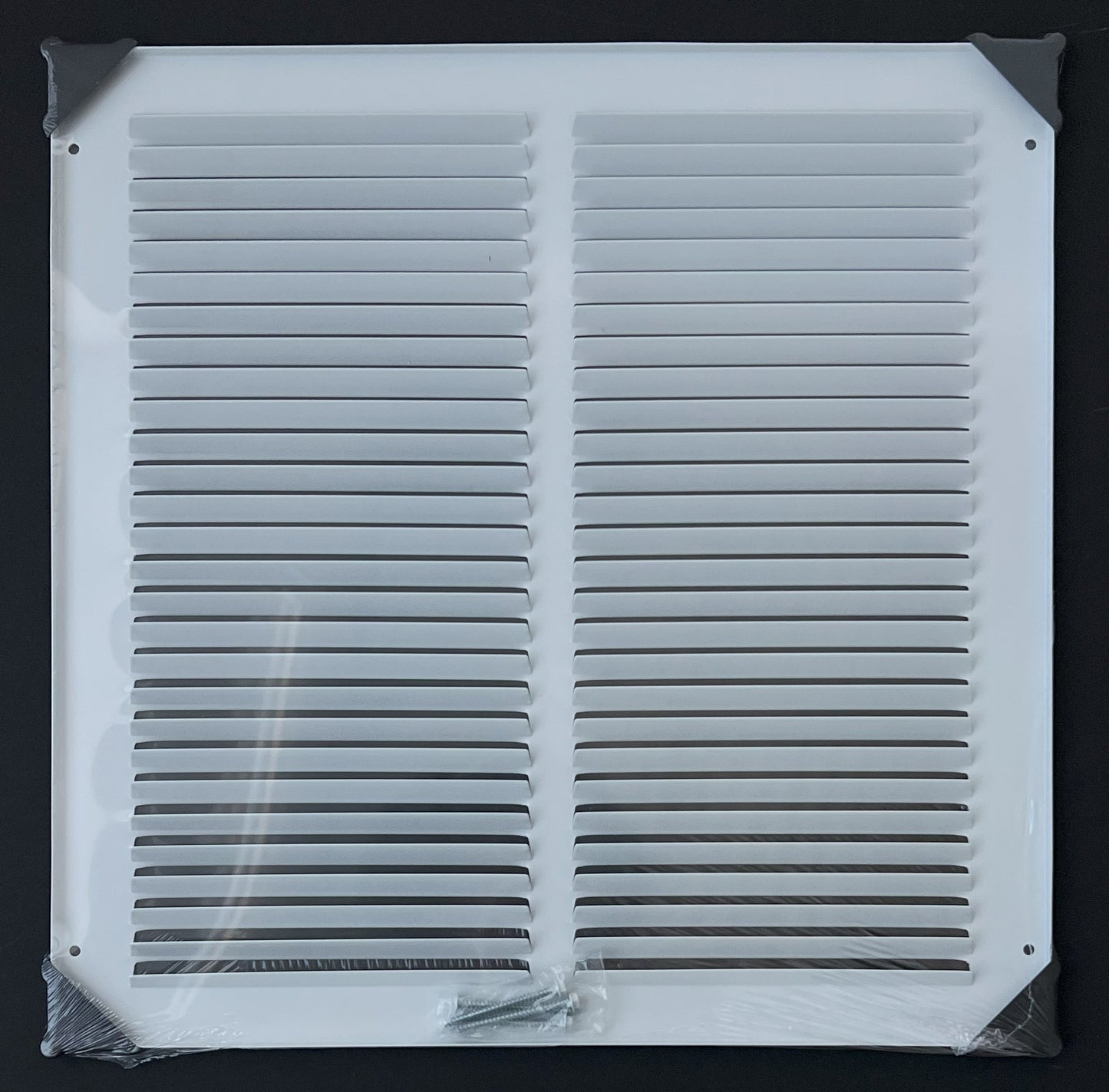 Fits 14x14 Duct Opening Stamped Steel Return Air Grille Vent Cover Grille for Sidewall and Ceiling in White Surface Dimensions: 15.75"W X 15.75"H (14" W x 14" H Duct Opening)