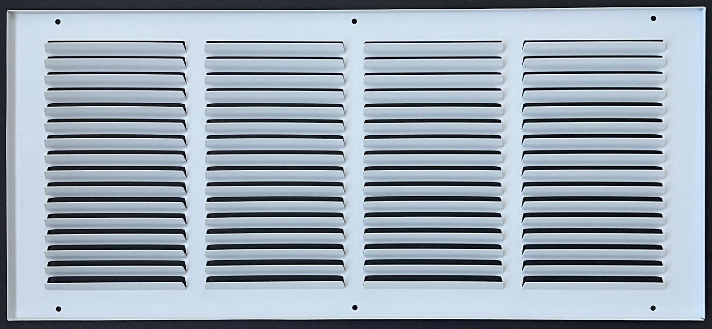 Fits 20x8 Duct Opening Stamped Steel Return Air Grille Vent Cover Grille for Sidewall and Ceiling in White Surface Dimensions: 21.75"W X 9.75"H (20" W x 8" H Duct Opening)