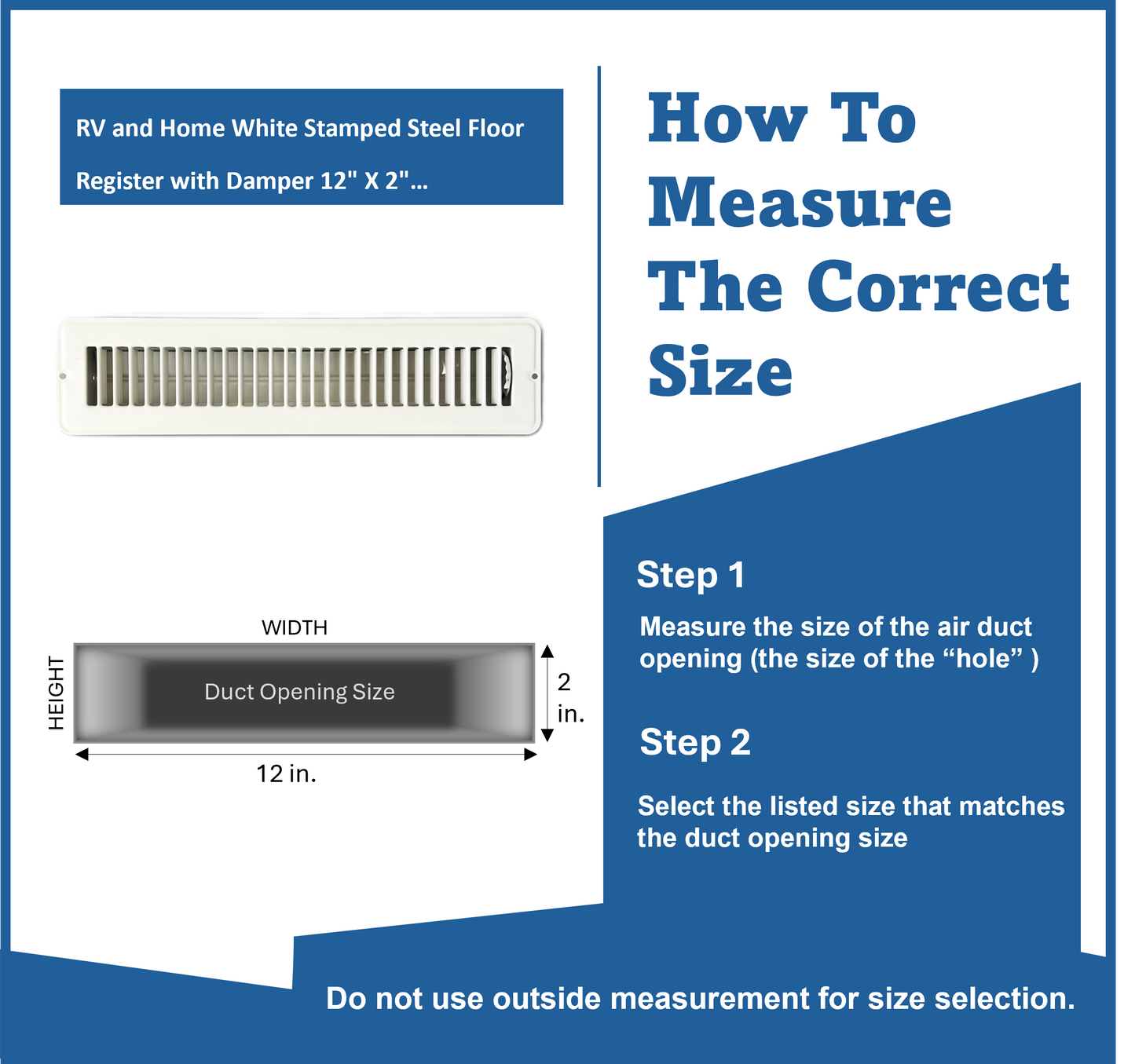 RV and Home White Stamped Steel Floor Diffuser/Register with Damper 12" X 2" (Duct Opening Size) Outside Dimension 13.5"x 3.75"