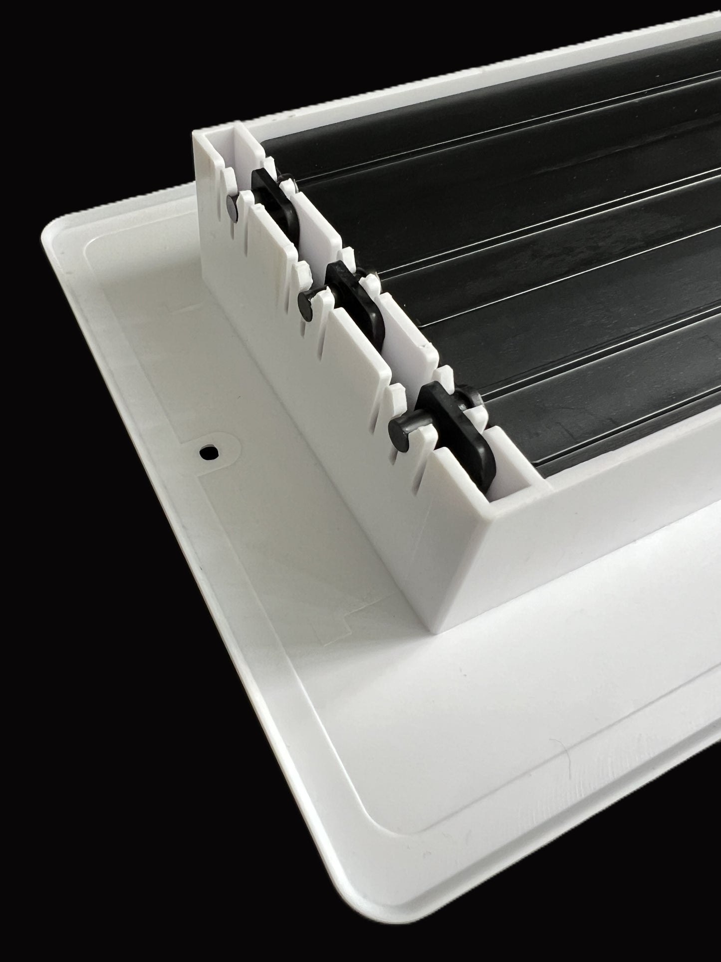 Two-way plastic side wall/ceiling register in white 8"w X 4"h for duct opening (outside dimension is 10"w X 6"h)