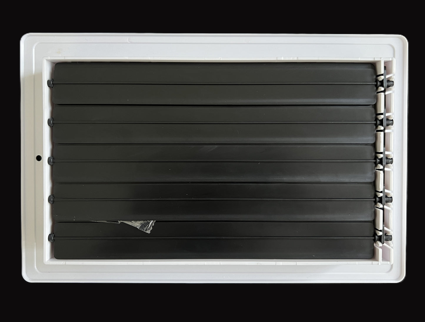 Two-way plastic side wall/ceiling register in white 10"w X 6"h for duct opening (outside dimension is 11.75"w X 8"h)