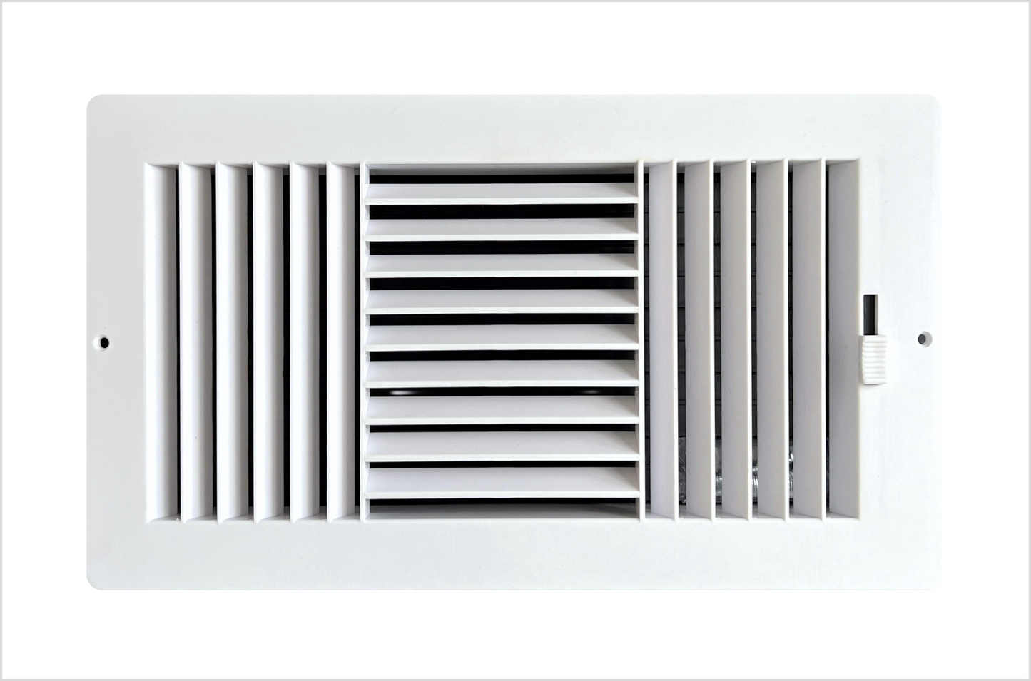 Three-Way Plastic Side Wall/Ceiling Register in White 12" w X 6" h for Duct Opening (Outside Dimension is 13.75" w X 8" h)