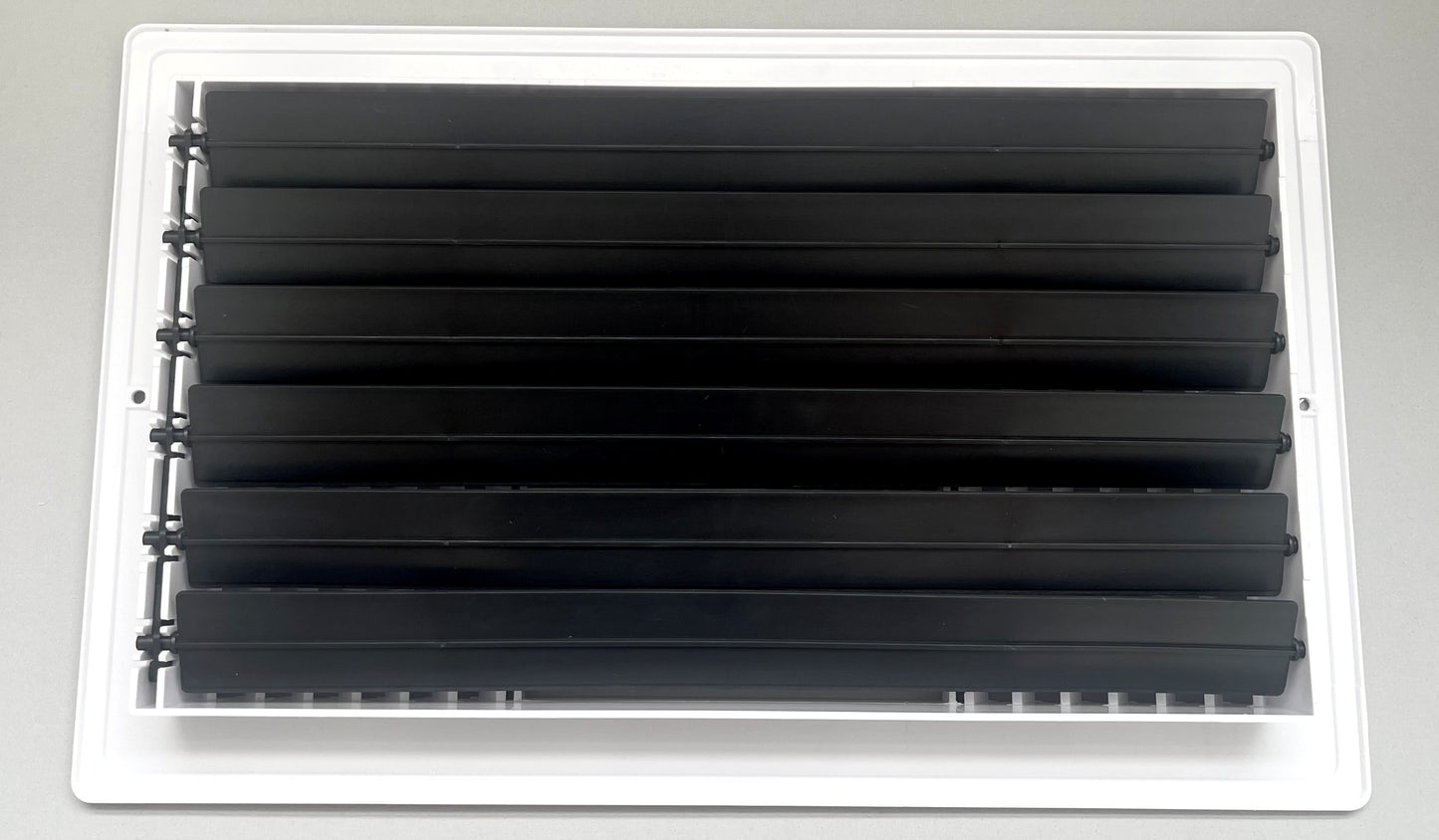Three-way plastic side wall/ceiling register in white 14"w X 8"h for duct opening (outside dimension is 15.75"w X 10"h)