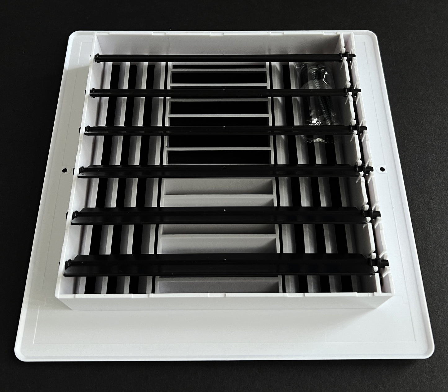 Four-Way Plastic Side Wall/Ceiling Register in White 8"w X 8"h for Duct Opening (Outside Dimension is 10"w X 10"h)