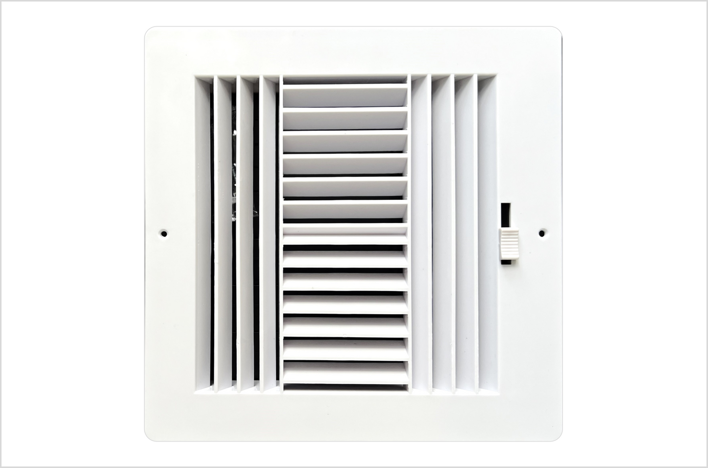 Four-Way Plastic Side Wall/Ceiling Register in White 8"w X 8"h for Duct Opening (Outside Dimension is 10"w X 10"h)