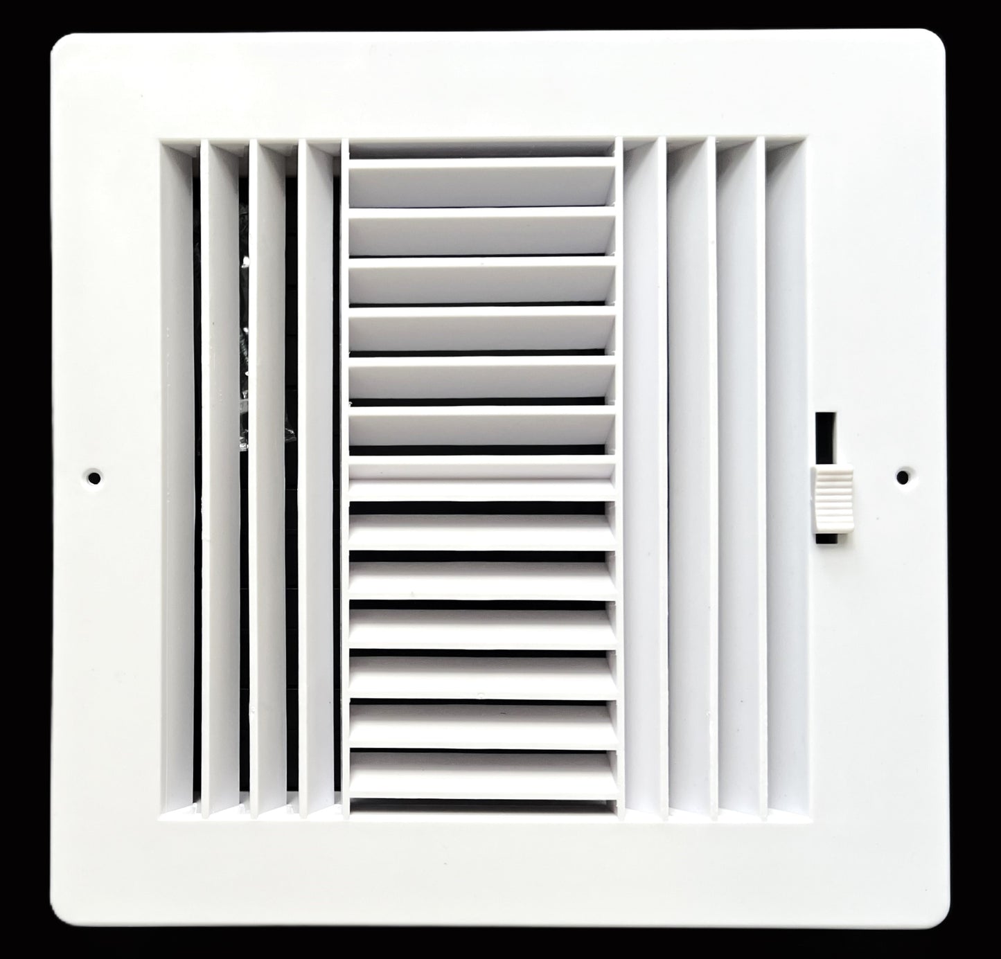 Four-Way Plastic Side Wall/Ceiling Register in White 8"w X 8"h for Duct Opening (Outside Dimension is 10"w X 10"h)