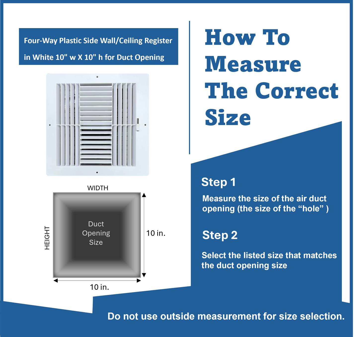 Four-Way Plastic Side Wall/Ceiling Register in White 10" w X 10" h for Duct Opening