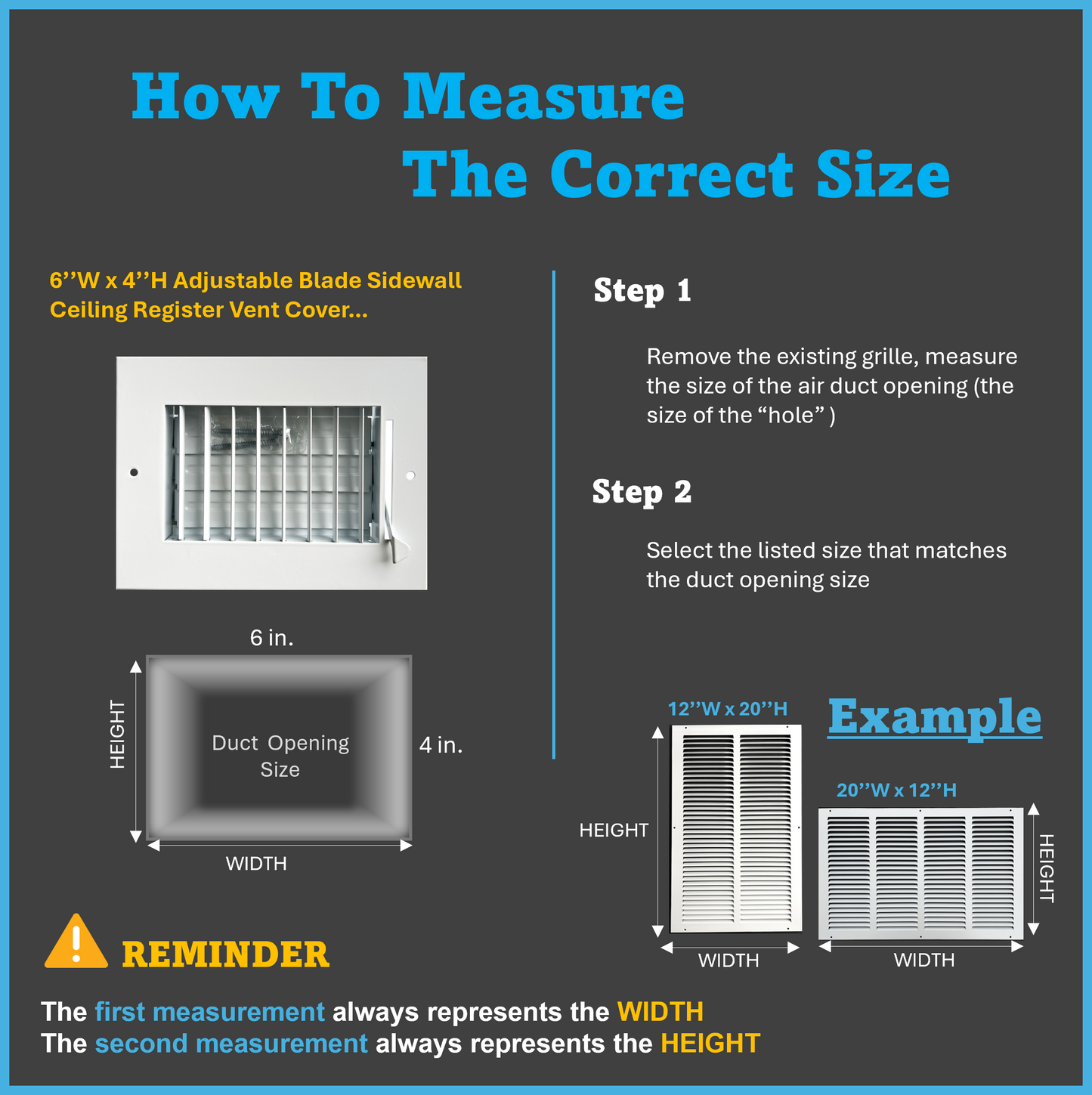 6" x 4" Adjustable Blade Sidewall Ceiling Register Vent Cover Diffuser Heavy Duty Stamped Steel (Listed Size is Duct Opening Inside Measurement)