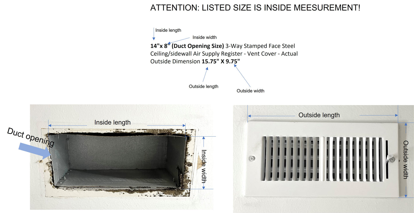 12" x 6" Adjustable Blade Sidewall Ceiling Register Vent Cover Diffuser Heavy Duty Stamped Steel (Listed Size is for Duct Opening or Inside Measurement)
