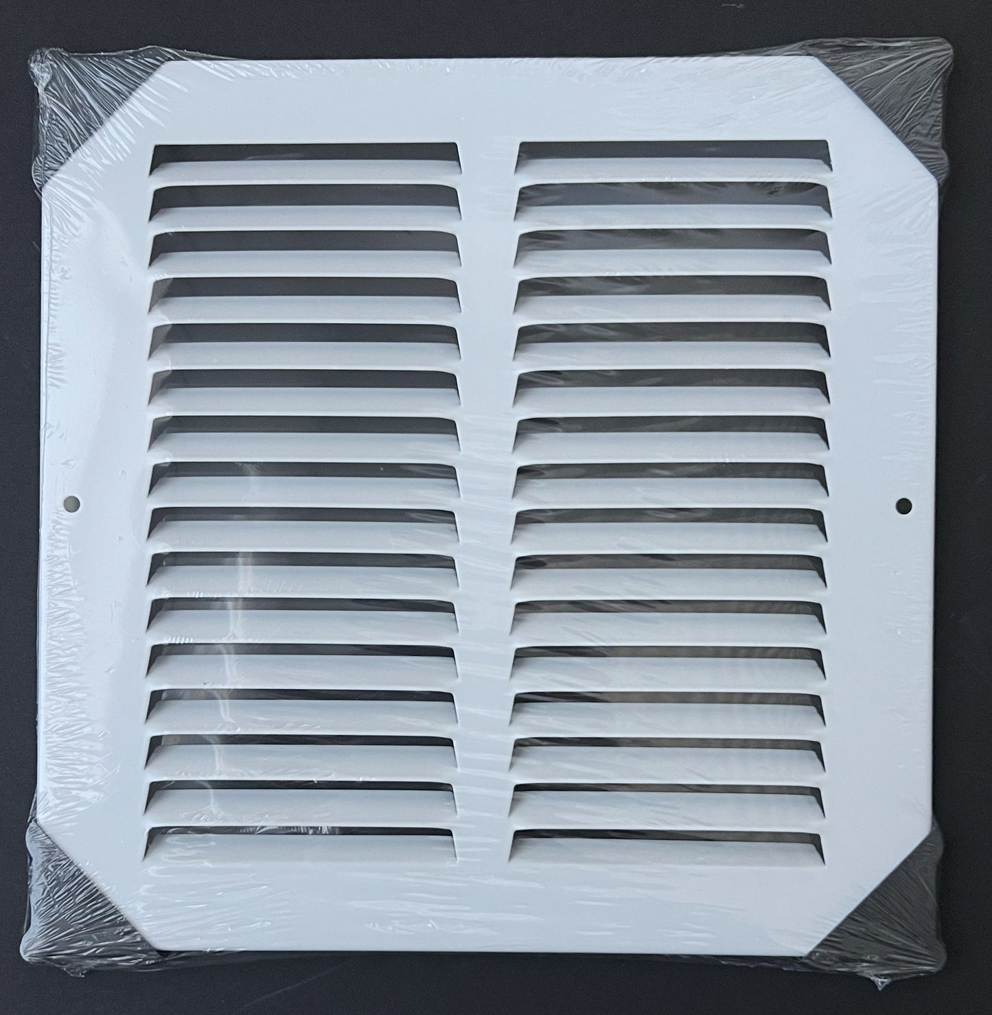 Fits 8x8 Duct Opening Stamped Steel Return Air Grille Vent Cover Grille for Sidewall and Ceiling in White Surface Dimensions: 9.75"W X 9.75"H (8" W x 8" H Duct Opening)