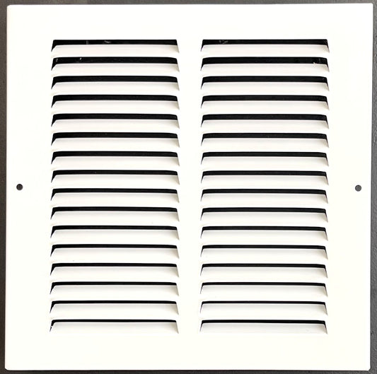 Fits 8x8 Duct Opening Stamped Steel Return Air Grille Vent Cover Grille for Sidewall and Ceiling in White Surface Dimensions: 9.75"W X 9.75"H (8" W x 8" H Duct Opening)
