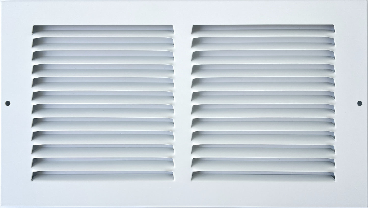 Fits 12x8 Duct Opening Stamped Steel Return Air Grille Vent Cover Grille for Sidewall and Ceiling in White Surface Dimensions: 13.75"W X 9.75"H (12" W x 8" H Duct Opening)