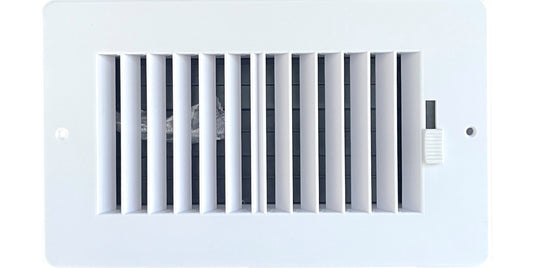 Two-way plastic side wall/ceiling register in white 8"w X 4"h for duct opening