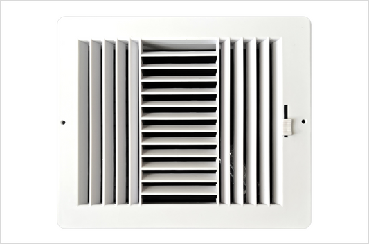 Three-Way Plastic Side Wall/Ceiling Register in White 10"w X 8"h for Duct Opening (Outside Dimension is 12"w X 10"h)