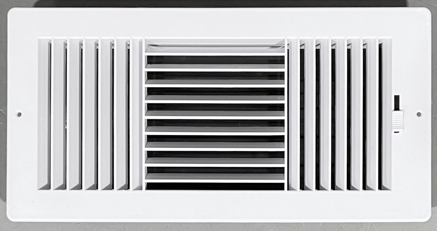 Three-Way Plastic Side Wall/Ceiling Register in White 14"w X 6"h for Duct Opening (Outside Dimension is 15.75"w X 8"h)