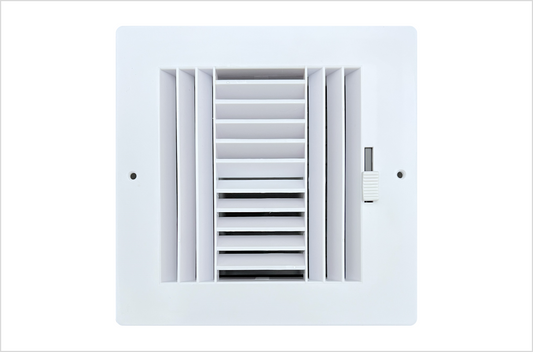 Four-Way Plastic Side Wall/Ceiling Register in White 8"w X 8"h for Duct Opening (Outside Dimension is 10"w X 10"h)