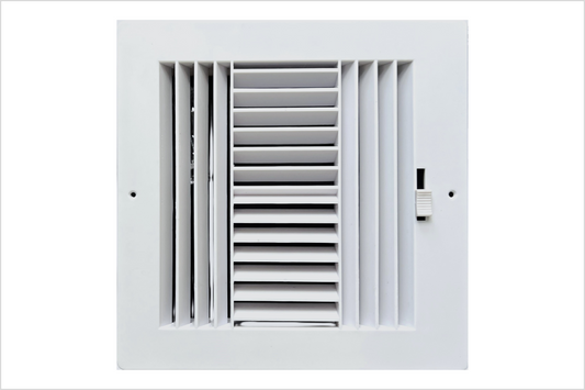 Four-Way Plastic Side Wall/Ceiling Register in White 6" w X 6" h for Duct Opening (Outside Dimension is 8" w X 8" h)