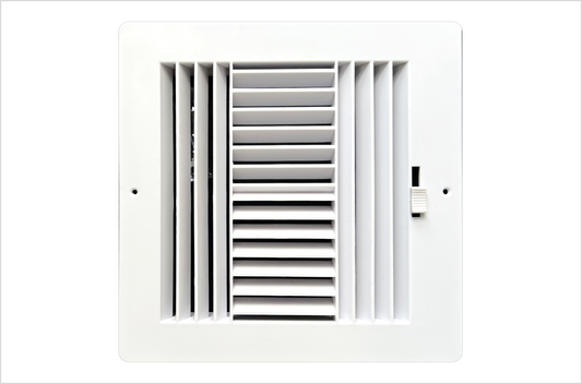Four-Way Plastic Side Wall/Ceiling Register in White 8"w X 8"h for Duct Opening (Outside Dimension is 10"w X 10"h)