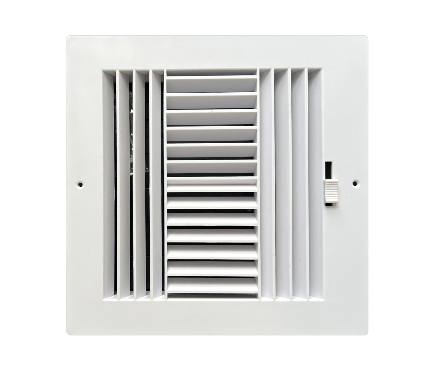 Four-Way Plastic Side Wall/Ceiling Register in White 8"w X 8"h for Duct Opening (Outside Dimension is 10"w X 10"h)