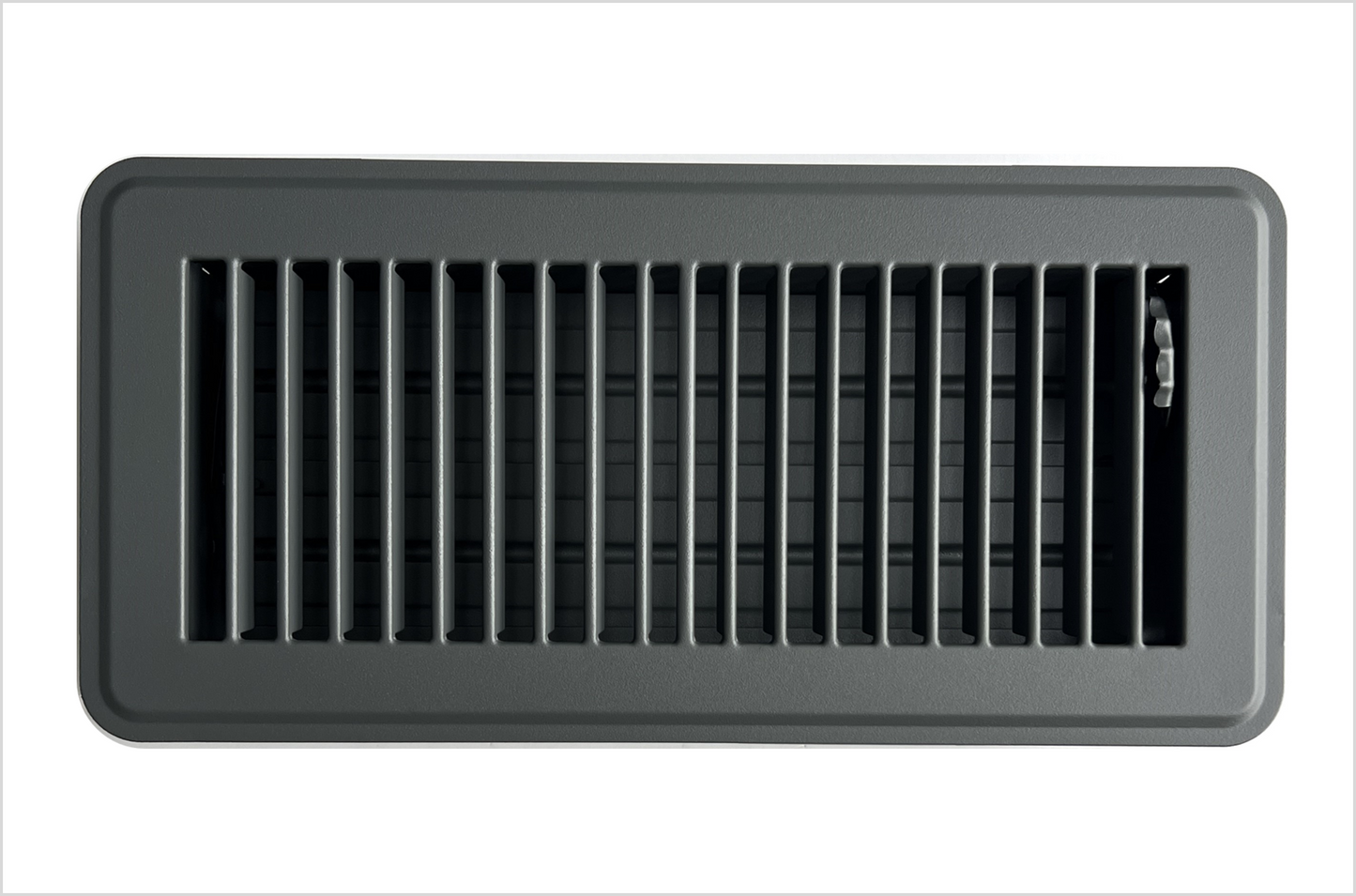 Heavy Duty Steel Floor Vent with Beautiful Gray Matte Finish. Fits in 4 x 10 Duct Opening. Overall Dimension is 5.75 in Wide x 11.75 in Long