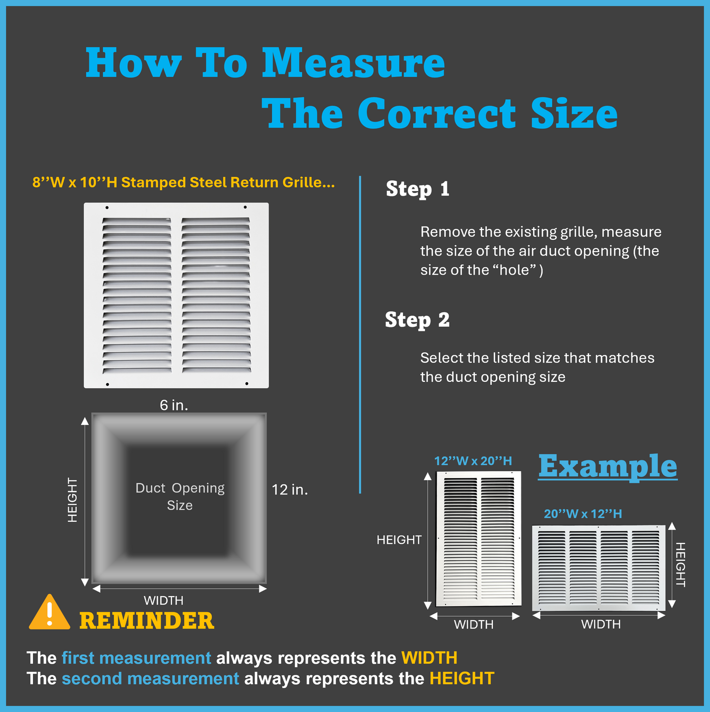 Fits 8x10 Duct Opening Stamped Steel Return Air Grille Vent Cover Grille for Sidewall and Ceiling in White Surface Dimensions: 9.75" W X 11.75" H (8" W x 10" H Duct Opening)