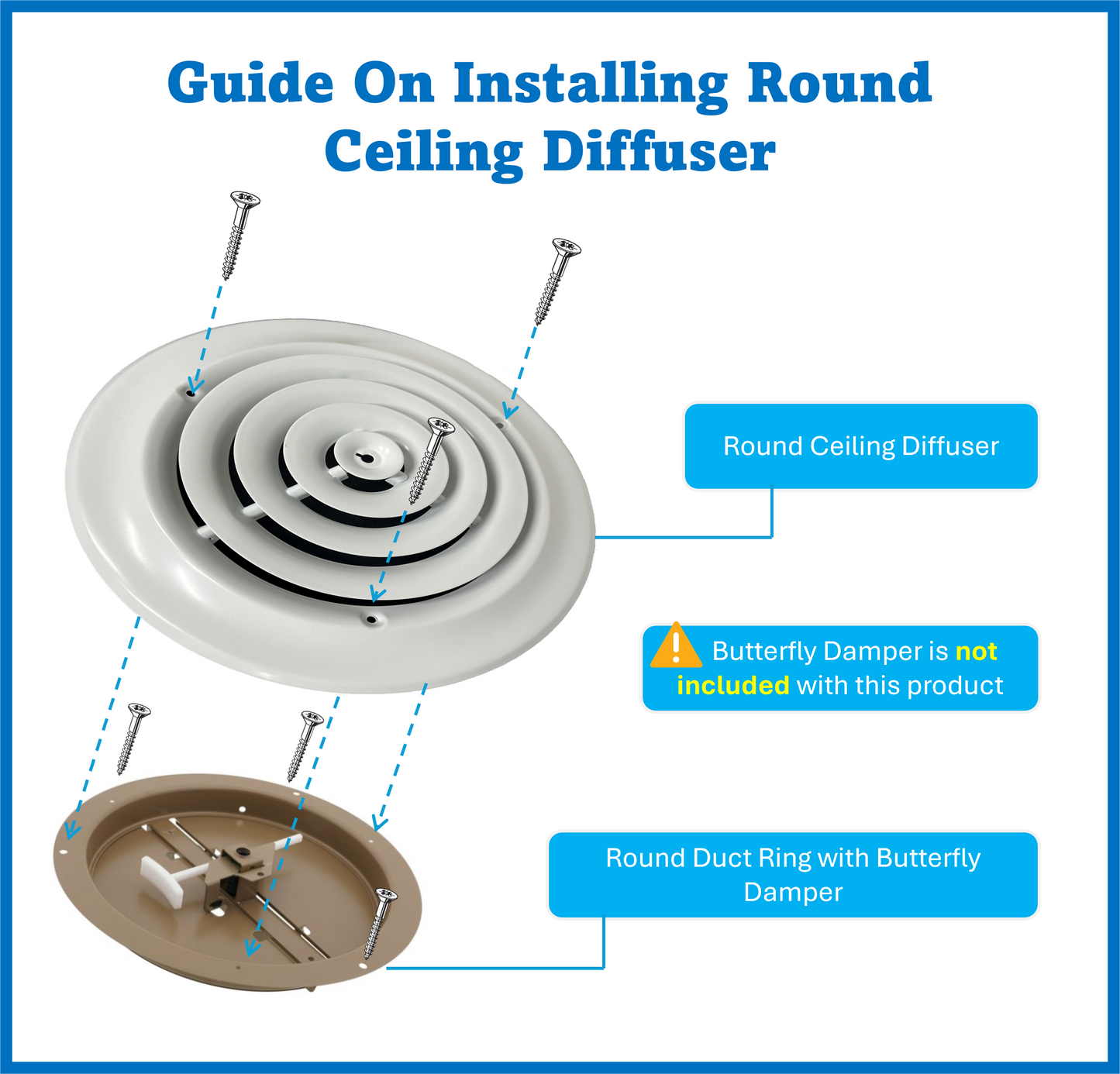 10" Round Ceiling Diffuser White Powder Coated Fitting in 10" Duct Opening